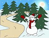 Snowman in forest
