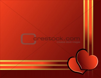 Romantic  illustration with hearts and golden ribbon