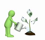 3d puppet, watering monetary plant