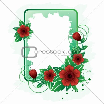 Rectangular frame with red flower