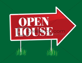 Open House Real Estate Arrow Sign in Grass.