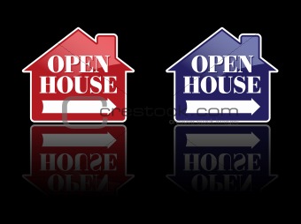 Red and Blue Open House Signs or Buttons.