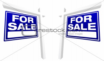 Pair of Blue For Sale Real Estate Signs in Perspective.