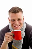 handsome young male with coffee mug