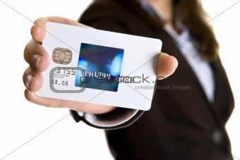 businesswoman showing visa credit card