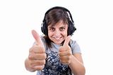 young woman listening music with headophones