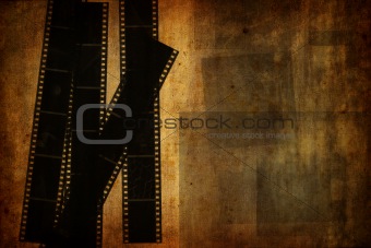 Grunge vintage background with used film strips