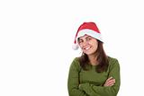 young santa woman in christmas outfit isolated in white backgrou