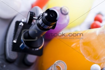 Microscope and atom & Laboratory glass