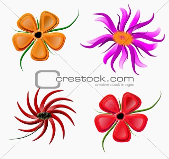 set colors flowers,objects isolated, hand drawn