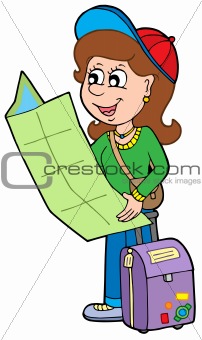 Cartoon girl traveller