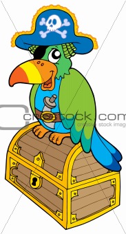 Pirate parrot sitting on chest