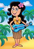 Hawaiian musician girl on beach
