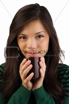 Woman with warm drink