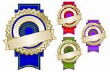 Set of Four Colorful Emblem Seals With Ribbons Ready for Your Own Text.