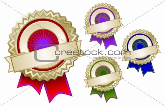 Set of Four Colorful Emblem Seals With Ribbons Ready for Your Own Text.