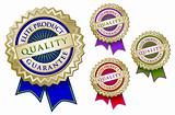 Set of Four Colorful Quality Elite Product Guarantee Emblem Seals With Ribbons.