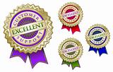 Set of Four Colorful Excellent Customer Support Emblem Seals With Ribbons.