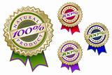 Set of Four Colorful 100% Natural Product Emblem Seals With Ribbons.