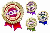Set of Four Colorful 100% Product Guarantee Emblem Seals With Ribbons.