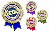 Set of Four Colorful 100% Satisfaction Guarantee Emblem Seals With Ribbons.