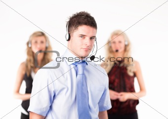 Businessman on a headset