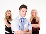 Businessman with businesswomen with folder-arms