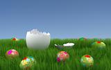 Painted Easter eggs on grass