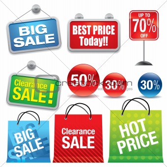 Sale shopping bags and signs
