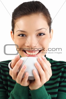 Woman with warm drink