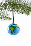 Globe Christmas Ornament showing Africa and Europe