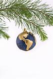 Blue and Gold Globe Christmas Ornament showing North and South A