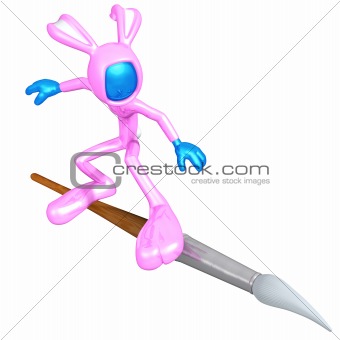 Easter Bunny Surfing On A Paintbrush