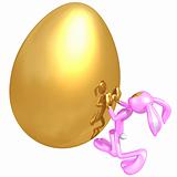 Easter Bunny Pushing Giant Gold Easter Egg