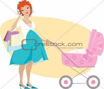 Shopping mother and baby carriage