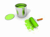 paint roller, green paint can and splashing