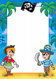 Frame with pirate boy and girl
