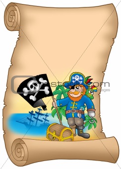 Parchment with pirate holding flag