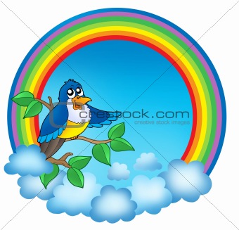 Rainbow circle with cute bird