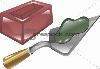 Brick mortar and trowel illustration