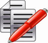 Shiny red pen and documents 
