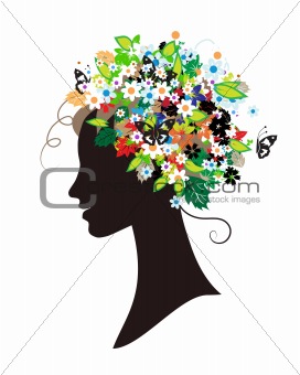 Woman silhouette, floral hairstyle for your design