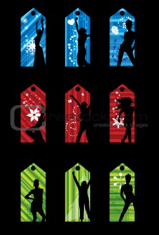 Set of labels with woman silhouettes