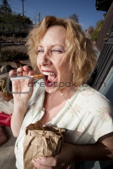 Smoking woman on her porch