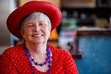Senior Woman Wearing Red Hat