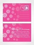 christmas post card with snowflake, pink