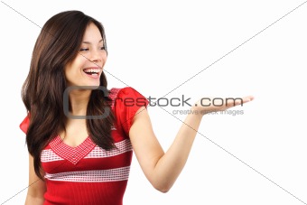 Woman presenting product