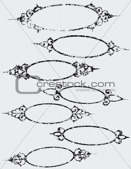 Seven Oval Grunge Frames with Flourishes