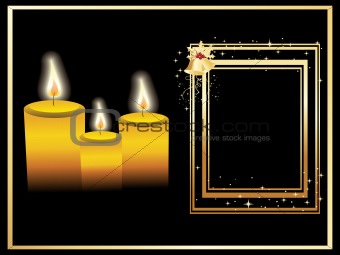 christmas frame with bell and candles