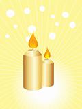 yellow vector, two golden candles and falling snow